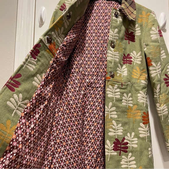 Unbranded Coat Women’s Sz 2 Green Leafs Plaid Artsy Colorful Peter Pan Collar - Picture 6 of 13